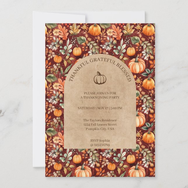 Invitation Remerciements à la Soirée de Thanksgiving (Devant)