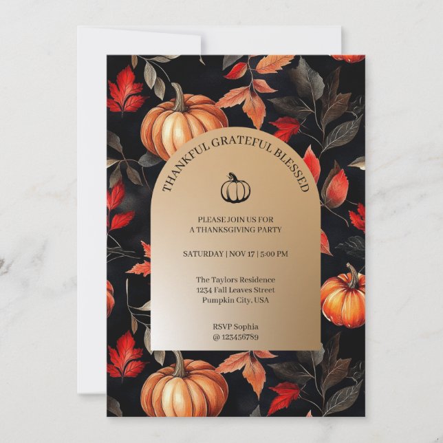 Invitation Remerciements à la Soirée de Thanksgiving (Devant)