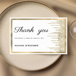 Invitation Remerciements avec gouttes de paillettes en or bla