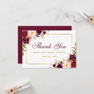 Invitation Remerciements de Fête de Mariage Floral Bourgogne