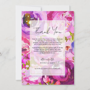Invitation Remerciements de fleurs vibrantes rose et violet