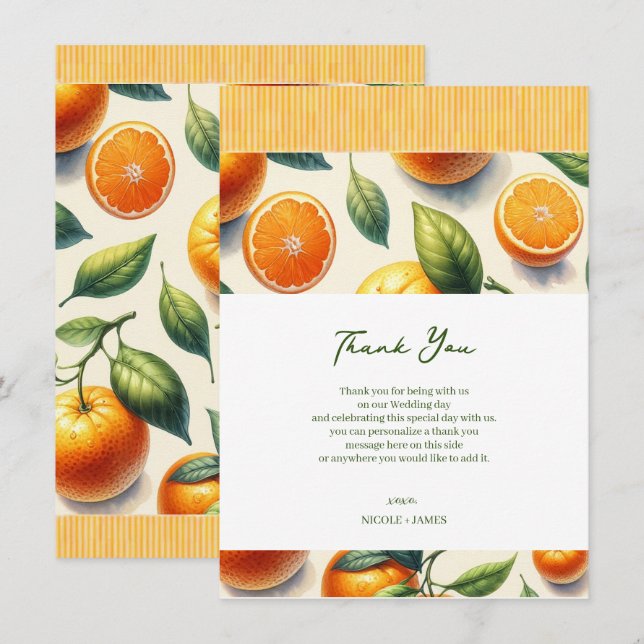 Invitation Remerciements de mariage aux feuilles d'orange agr (Devant / Derrière)