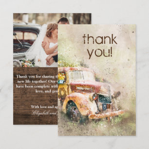 Invitation Remerciements de mariage avec un vieux camion rust