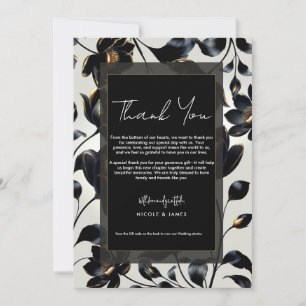 Invitation Remerciements de mariage floral noir et or Greige