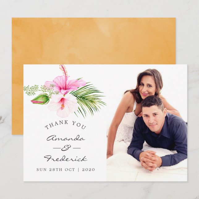 Invitation Remerciements de mariage tropical floral de plage (Devant / Derrière)