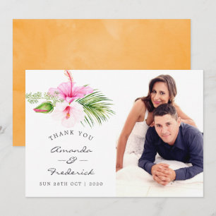 Invitation Remerciements de mariage tropical floral de plage