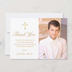 Invitation Remerciements de photo de première communion en or