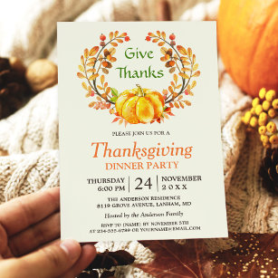 Invitation Remerciements Dîner Thanksgiving Citrouille d'auto