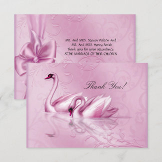 Invitation Remerciements Élégant Mariage Cygnes Roses