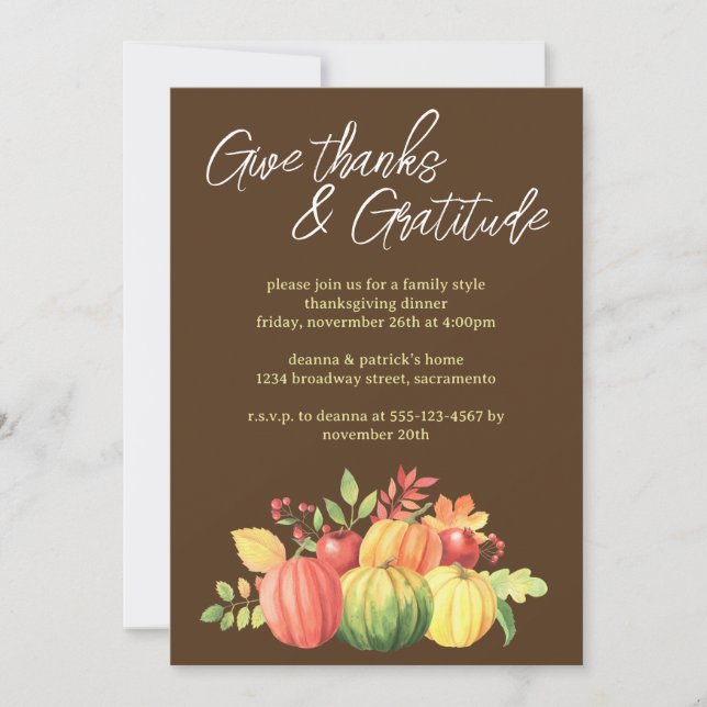 Invitation Remerciements & Gratitude Citrouilles Thanksgiving (Devant)