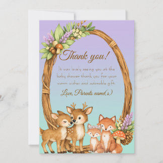 Invitation Remerciements pour Baby Shower Animaux de la Forêt