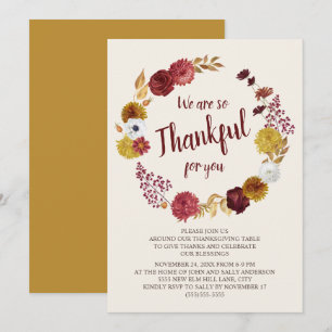 Invitation Remerciements Thanksgiving Bourgogne Gold Floral