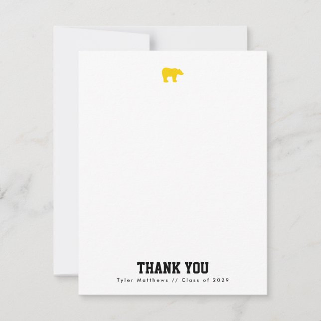 Invitation Remerciements Varsity Golden Bear avec dos jaune (Devant)