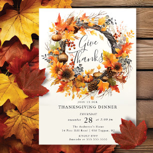 Invitation Remerciez Autumn Wreath Thankesgiving