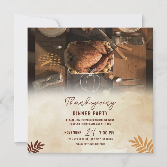 Invitation Remerciez, dîner de Thanksgiving imprimable (Devant)