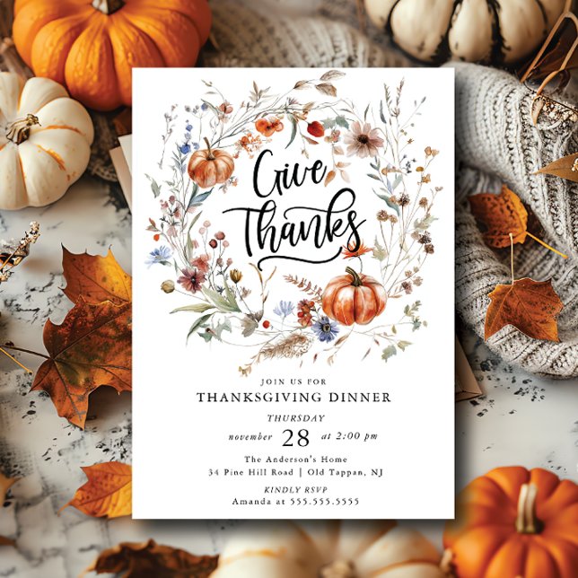 Invitation Remerciez Floral Wreath Thanksgiving (Créateur téléchargé)