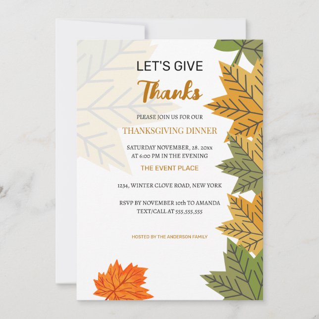 Invitation Remercions les feuilles d'automne Thanksgiving Din (Devant)