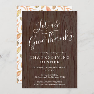Invitation Remercions Script Wood Thanksgiving Dîner