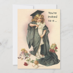 Invitation Remise de diplômes vintage, fille portant une toqu