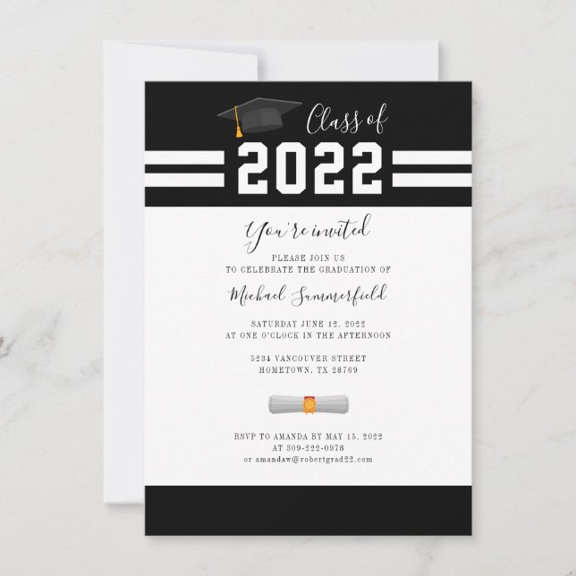 Invitation Remise des diplômes 2026 Fête de fin d'études Noir (Devant)