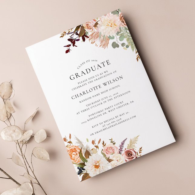 Invitation Remise des diplômes 2026 Fête de graduation floral (Floral Graduation 2024 Party Invitation)