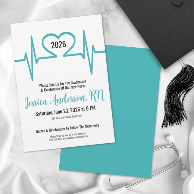 Invitation Remise des diplômes de l'école d'infirmières de Si (Simple Heart Beat Medical Nursing Graduation Invitation)