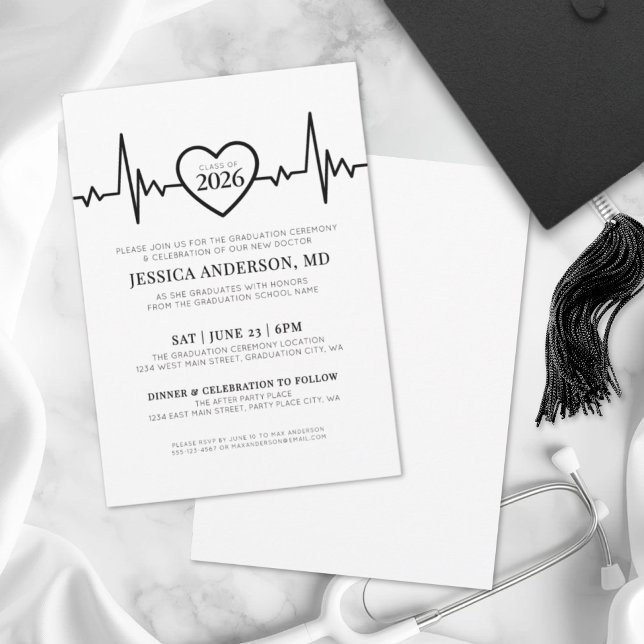 Invitation Remise des diplômes de l'école d'infirmières du mé (Elegant Doctor Medical Nursing School Graduation Invitation)