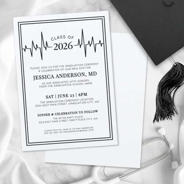 Invitation Remise des diplômes de l'école d'infirmières du mé (Elegant Doctor Medical Nursing School Graduation Invitation)