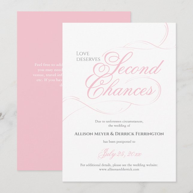 Invitation Remise Mariage de la deuxième chance rose (Devant / Derrière)