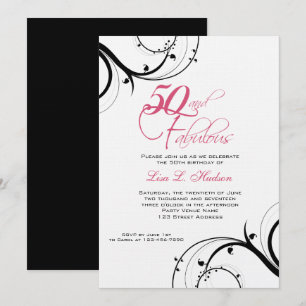 Invitation Remous roses cinquantième de noir et fabuleux !