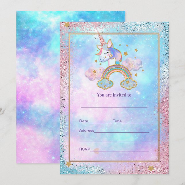 Invitation Remplir l'invitation de licorne (Devant / Derrière)