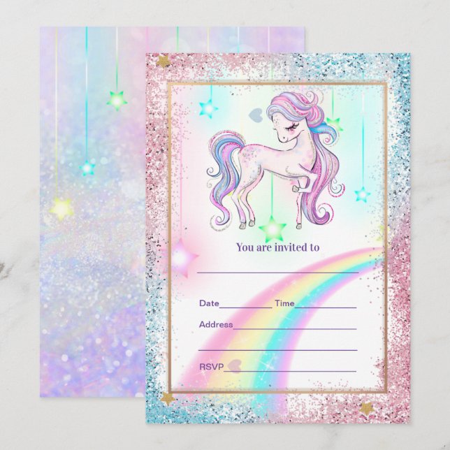 Invitation Remplir l'invitation de licorne (Devant / Derrière)