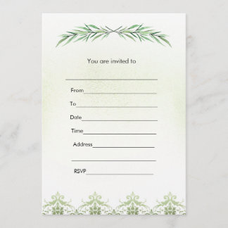 Invitation Remplir l'invitation de verdure de branche aquarel