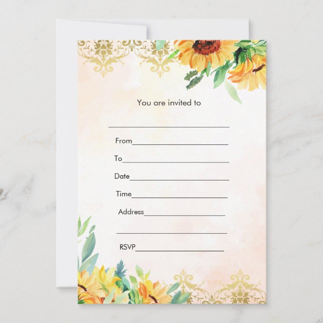 Invitation Remplir l'invitation fleurs de tournesol or rose a (Devant)