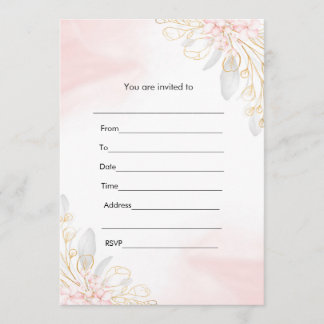 Invitation Remplir l'invitation floral aquarelle rose or