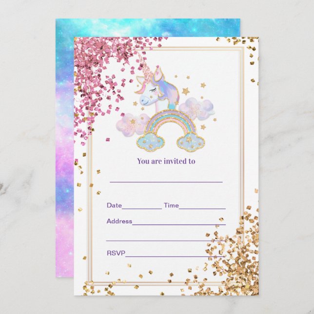 Invitation Remplir l'invitation Unicorn (Devant / Derrière)