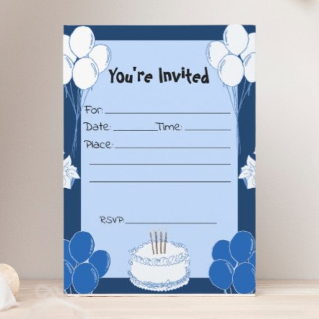Invitation Remplissez l'invitation bleue d'anniversaire blanc (Créateur téléchargé)