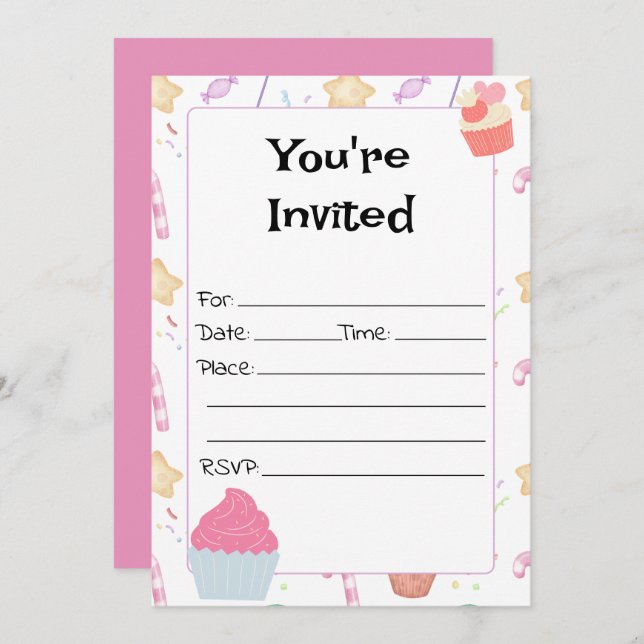 Invitation Remplissez L'Invitation D'Anniversaire Vierge (Devant / Derrière)