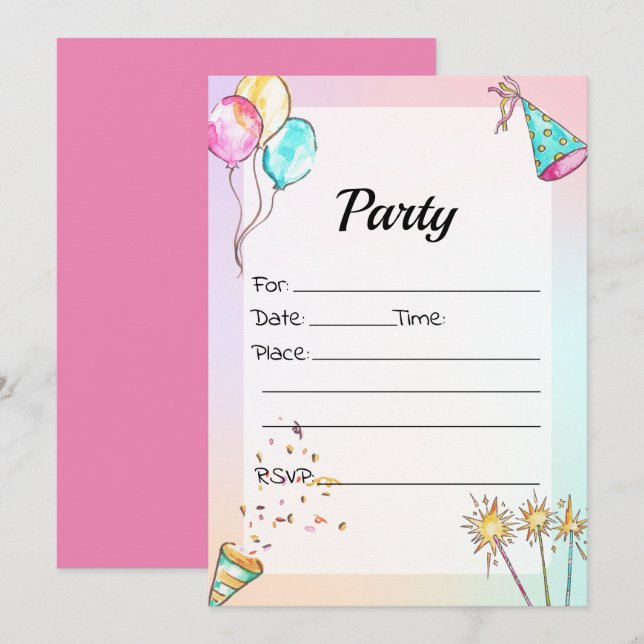 Invitation Remplissez L'Invitation D'Anniversaire Vierge (Devant / Derrière)