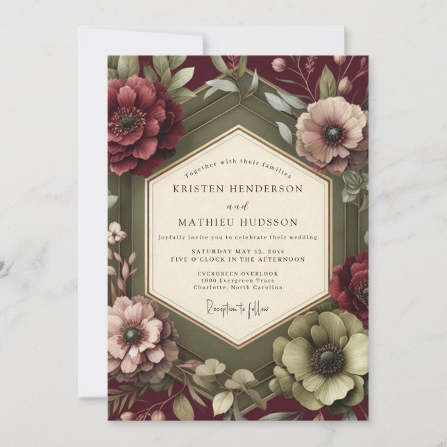 Invitation Renaissance Bourgeonneuse Mariage Marron (Devant)