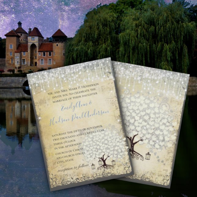 Invitation Renaissance Médiéval Bleu Cœur Feuille Arbre Maria (Créateur téléchargé)