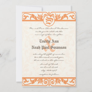 Invitation Renaissance médiévale Coral Damask Grey Mariage