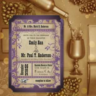 Invitation Renaissance Médiévale Ticket Mariage Violet