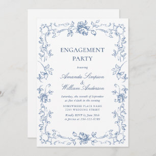 Invitation Renaissance Ornate Dusty Blue ENGAGEMENT PARTI