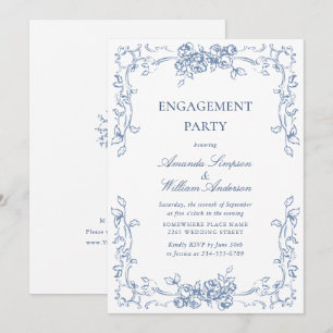 Invitation Renaissance Ornate Dusty Blue ENGAGEMENT PARTI