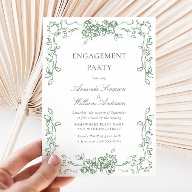 Invitation Renaissance Ornate Sage Green ENGAGEMENT PARTI (Créateur téléchargé)