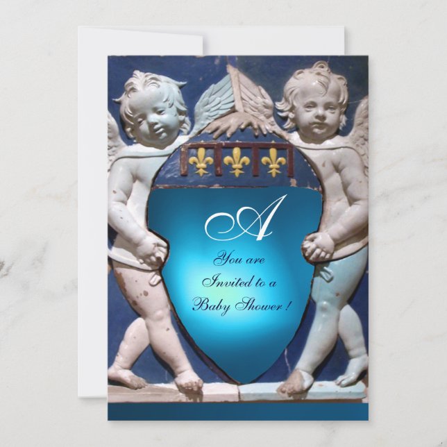 INVITATION RENAISSANCE PETITS ANGES SAPHIR BLEU MONOGRAMME (Devant)