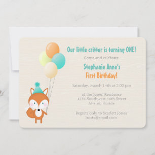 Invitation Renard boisé avec ballons