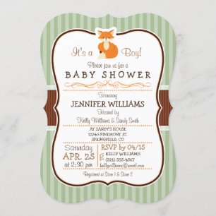Invitation Renard boisé; Orange, Sage, Baby shower Brown