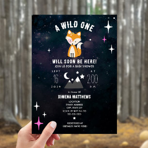 Invitation Renard cosmique Wild One Rose Girl Baby shower